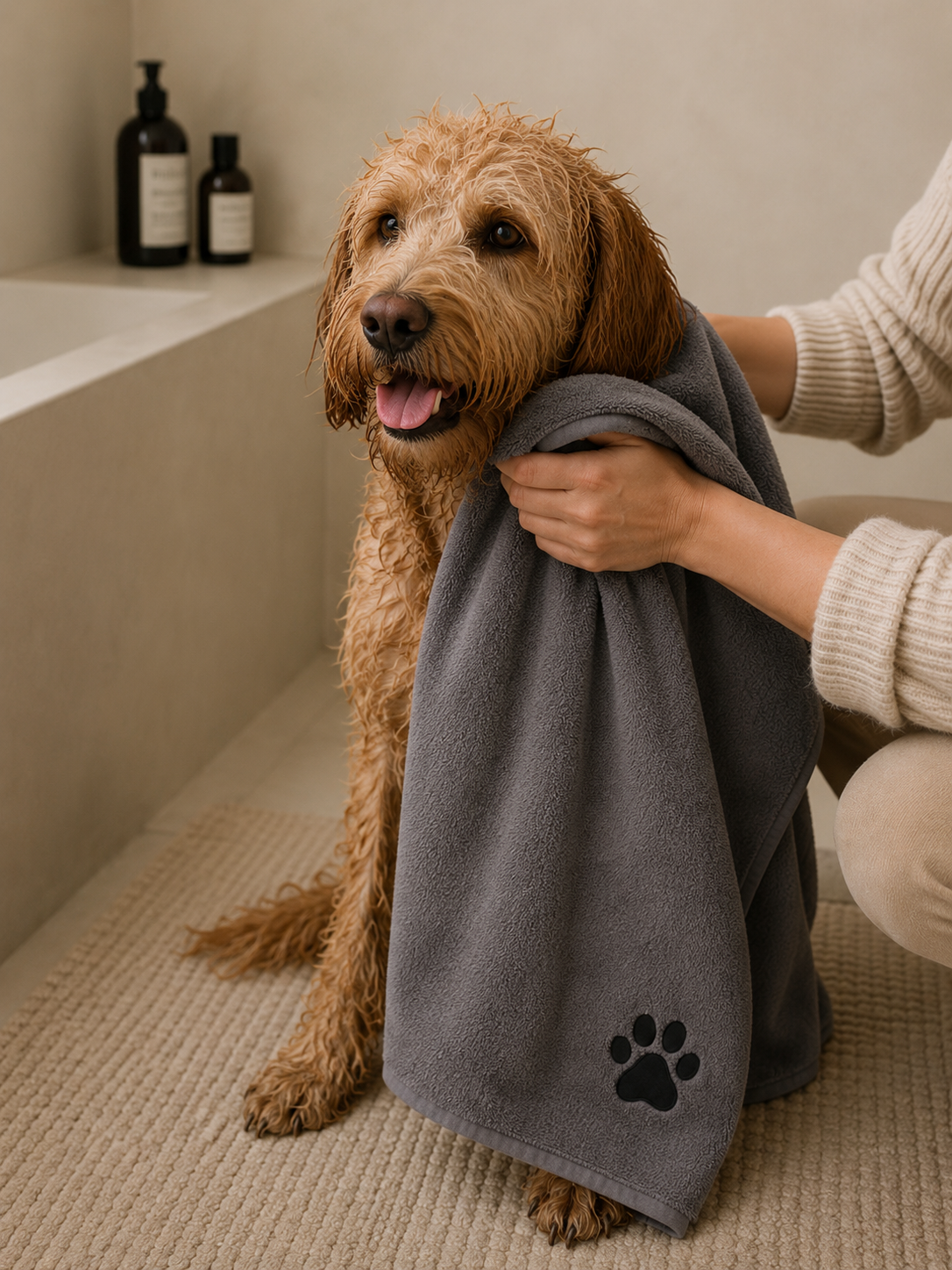Microvezel handdoek - 140x70cm - Grijs - Voor honden - Sneldrogend-extra groot-dog